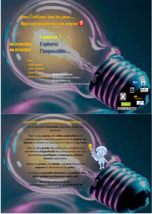 Recto-verso du flyer repensé pour une exposition culturelle sur la lumière