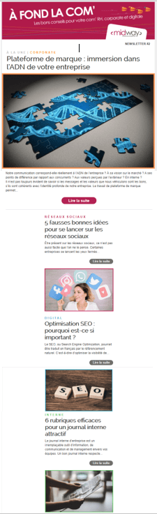 Première partie de la newsletter que nous avions mis en place pour l'agence de communication